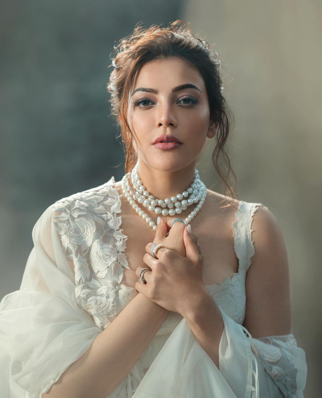 Indian Actress Kajal Aggarwal Stills in White Lehenga Choli